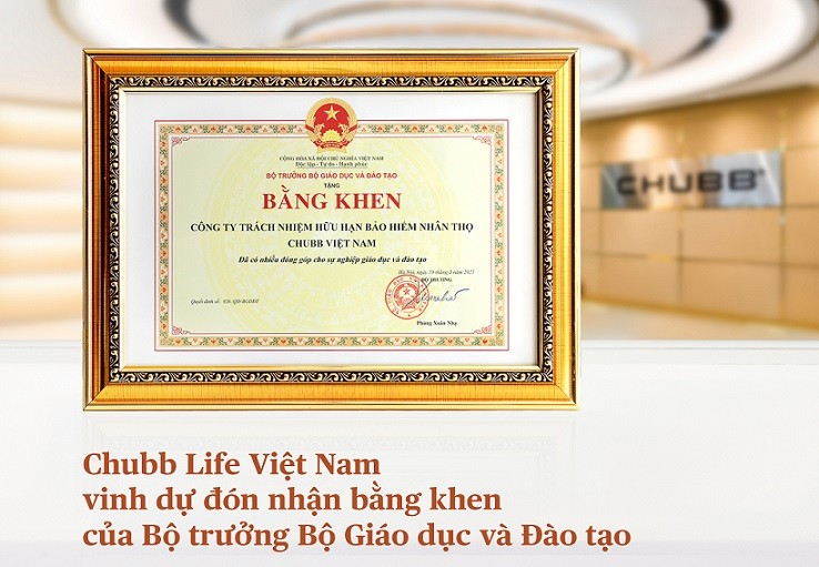 Chubb Life Việt Nam nhận bằng khen của Bộ trưởng Bộ Giáo dục và Đào tạo