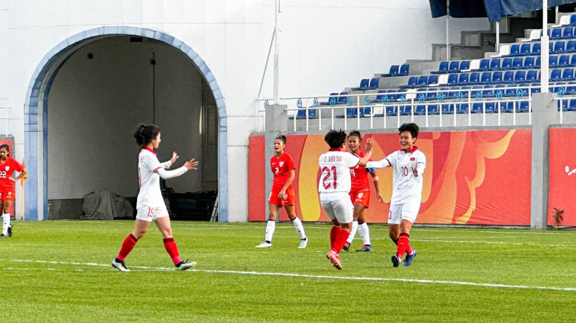 Đây là chiến thắng đầu tiên của ĐT nữ Việt Nam ở vòng loại thứ 2 Olympic Paris 2024. ảnh VFF