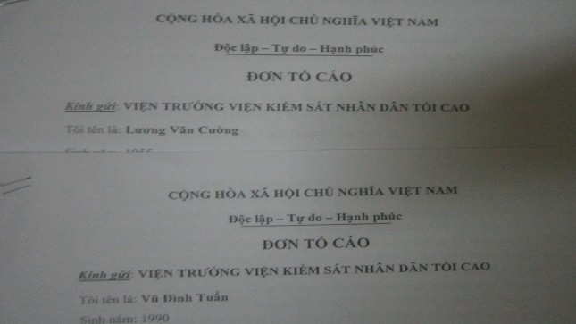 Đơn tố cáo của hai nhân chứng.