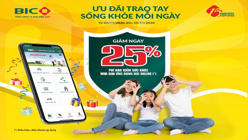 Tải app BIC Online, nhận ưu đãi 25% bảo hiểm sức khỏe