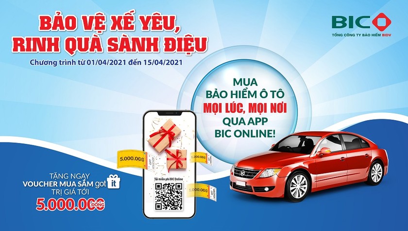 Tặng quà tới 5 triệu đồng khi mua bảo hiểm vật chất ô tô qua ứng dụng BIC Online