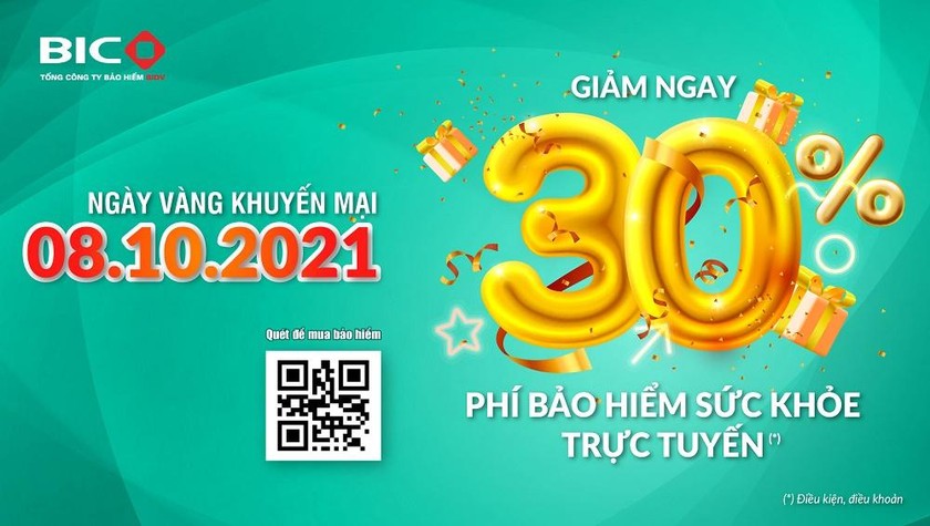 Duy nhất một ngày 08/10/2021: BIC giảm 30% phí bảo hiểm sức khoẻ trực tuyến