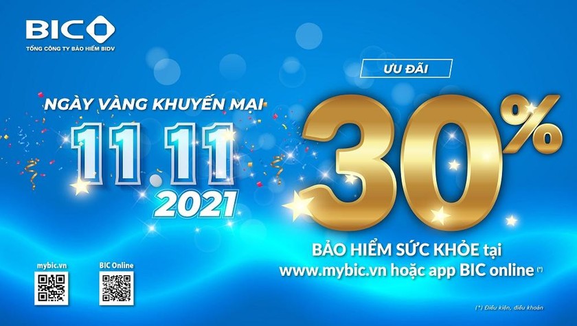 Siêu ưu đãi Ngày vàng 11/11/2021: BIC giảm 30% phí bảo hiểm sức khỏe trực tuyến