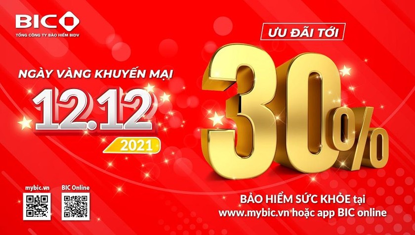 Ngày vàng Khuyến mại 12.12: BIC giảm tới 30% phí bảo hiểm sức khỏe trực tuyến