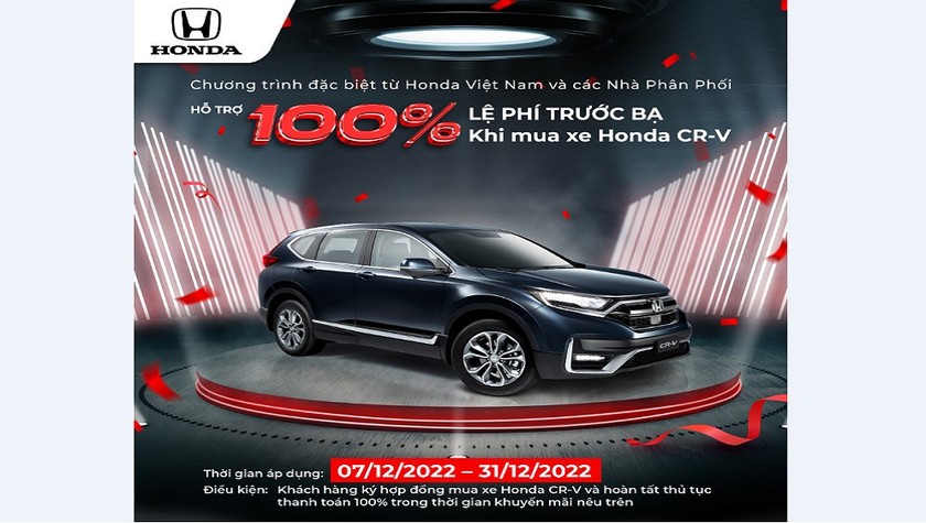 Honda Việt Nam ưu đãi 100% lệ phí trước bạ khi mua Honda CR-V