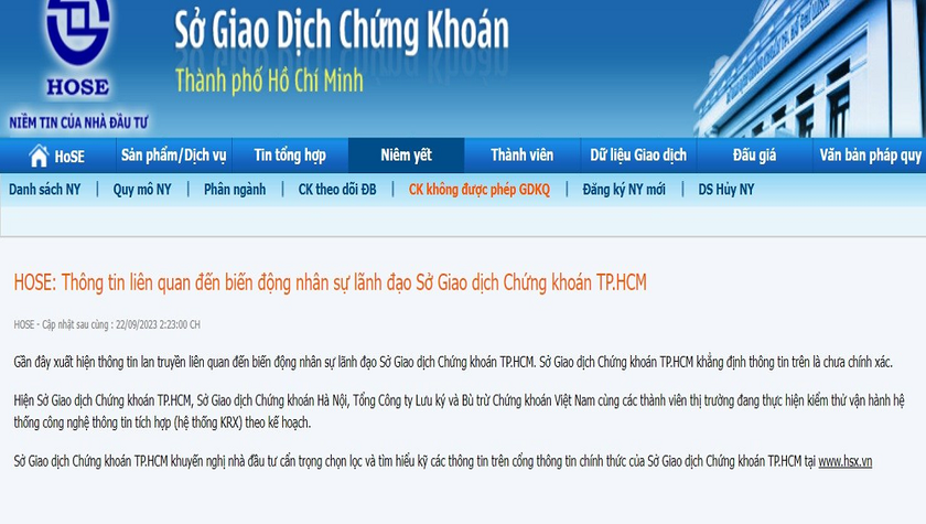 HOSE 'lên tiếng' trước tin về biến động nhân sự lãnh đạo 