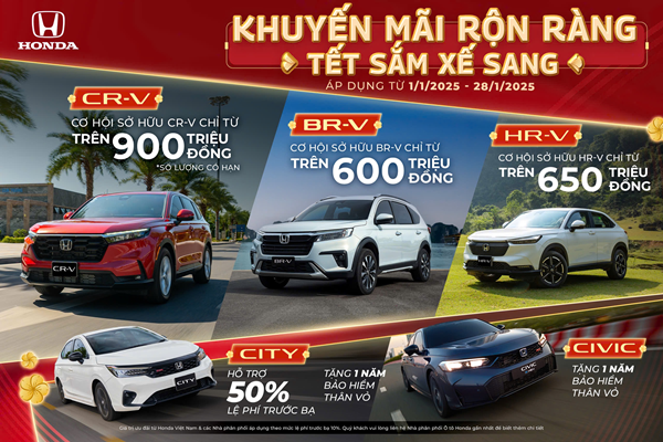 Khuyến mãi hấp dẫn cho 6 dòng xe Honda trong tháng 1/2025