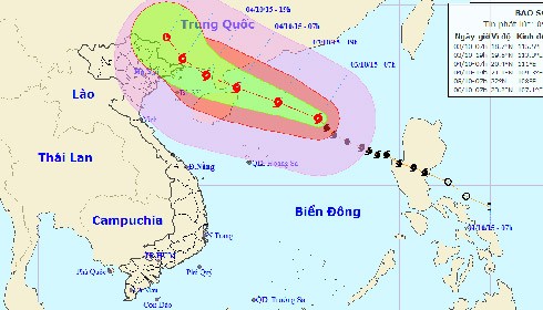 Vị trí và hướng đi bão số 4 lúc 8h ngày 3/10.