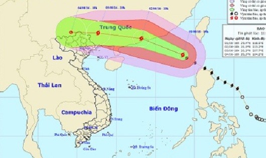 Vị trí và hướng đi bão số 2 lúc 11h hôm nay, 1/8. Ảnh: TTKTTVTW.