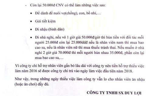 Ông chủ hỗ trợ tiền cho công nhân mua thuốc tránh thai, nuôi... bồ nhí