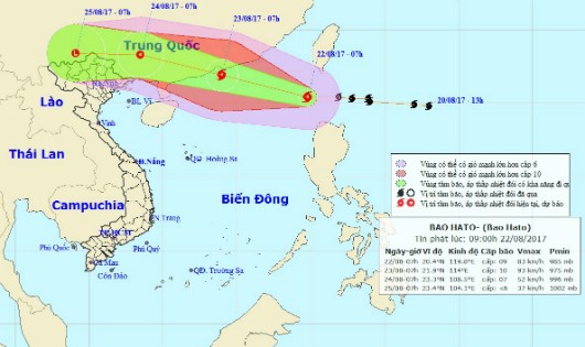 Vị trí tâm bão và đường đi bão số 6 sáng sớm nay, 22/8.