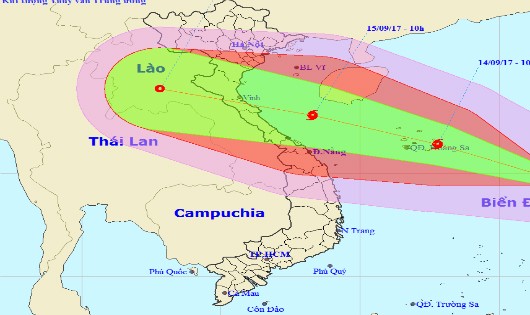 Vị trí tâm bão và hướng đi của bão số 10 lúc 10h hôm nay, 13/9.