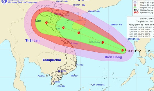 Bão giật cấp 15 đang tiến thẳng đến Thanh Hóa-Hà Tĩnh