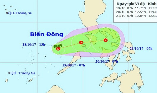 Hình ảnh và hướng di chuyển của vùng áp thấp. Ảnh: NCHMF.