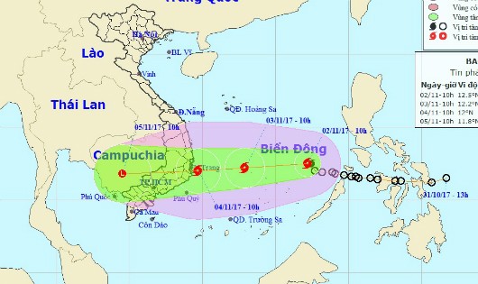 Bão giật cấp 14 hướng vào các tỉnh Bình Định - Bình Thuận