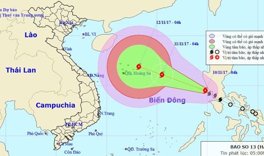 Bão số 13 đang hoành hành biển Đông, tâm lại hướng vào miền Trung