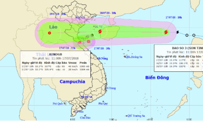 Bão giật cấp 10 đang di chuyển rất nhanh hướng đến Hải Phòng - Hà Tĩnh 