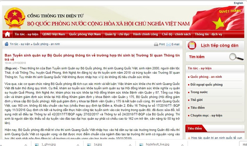 Nam sinh trúng tuyển không được nhận vào trường sỹ quan, Bộ Quốc phòng nói gì?