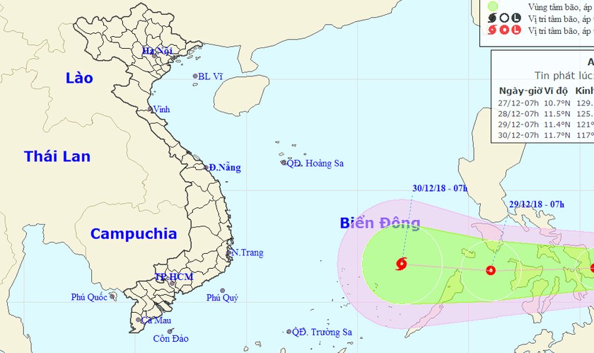 Đường đi của áp thấp nhiệt đới.