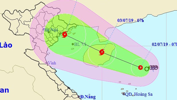Đường đi của áp thấp nhiệt đới sáng nay, 2/7