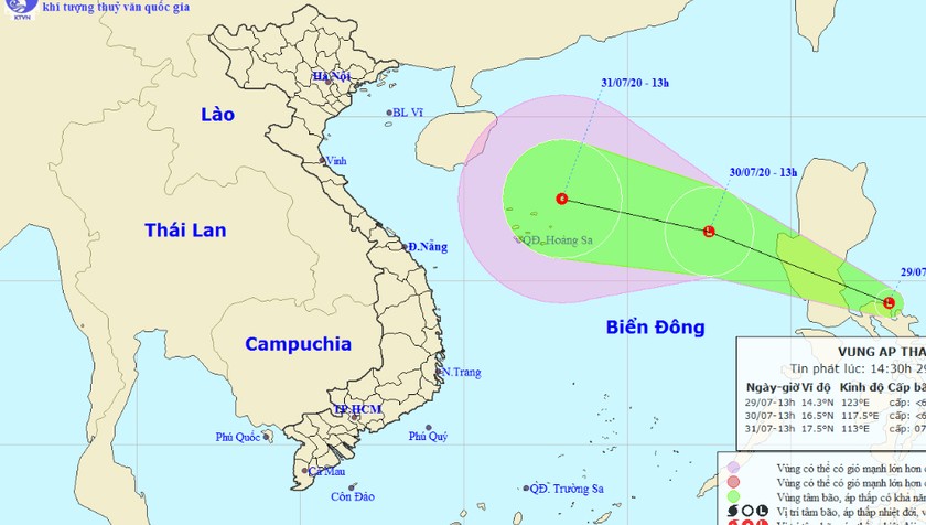 Xuất hiện vùng áp thấp mạnh đang tiến vào Biển Đông