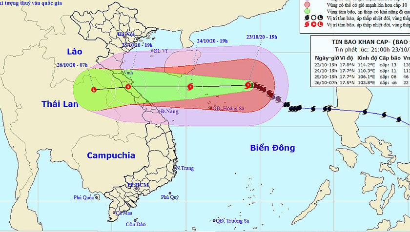 Bão hướng tâm vào Hà Tĩnh - Quảng Trị, Nghệ An - Thừa Thiên Huế lại mưa lớn