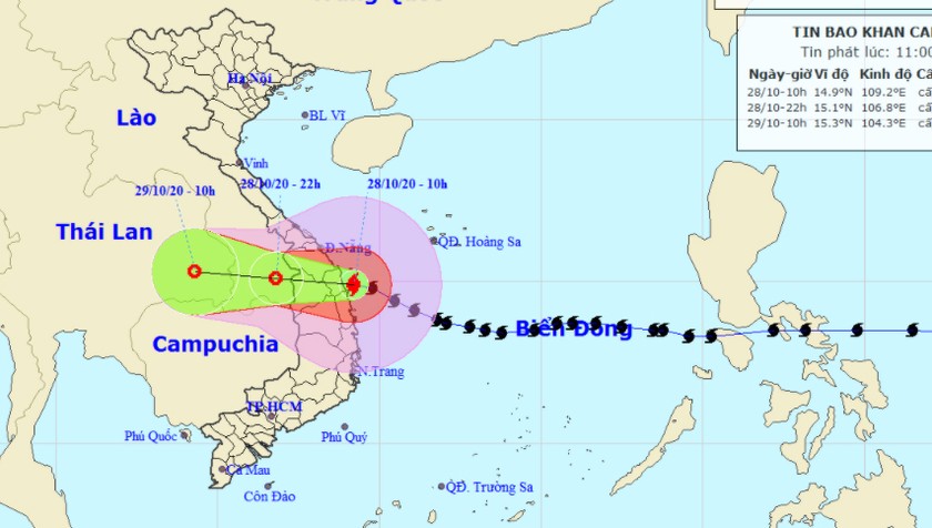 Bão giật cấp 14 tiến sâu vào đất liền, Thừa Thiên Huế đến Tây Nguyên mưa rất to