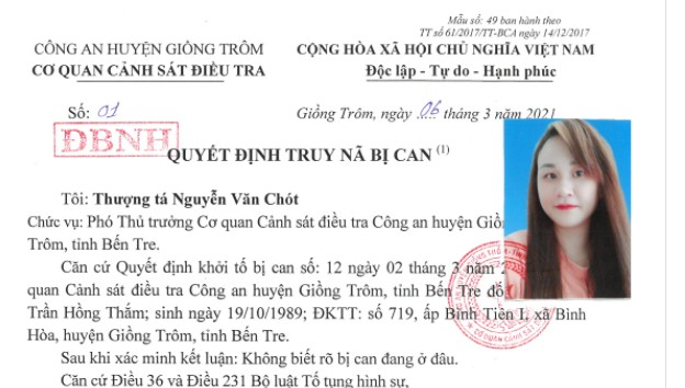 Truy nã nữ đối tượng đặc biệt nguy hiểm