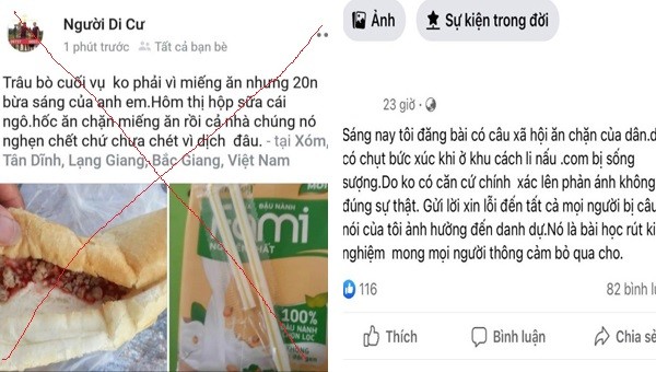 Tin sai sự thật và tin đính chính do anh N.Q.T đăng tải.