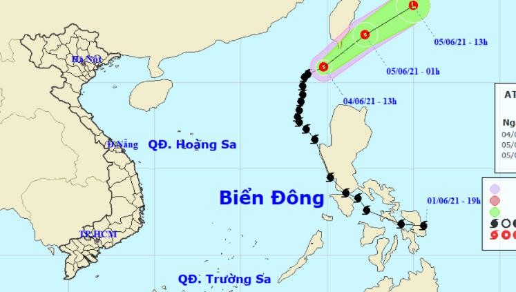 Vị trí và đường đi của áp thấp nhiệt đới.