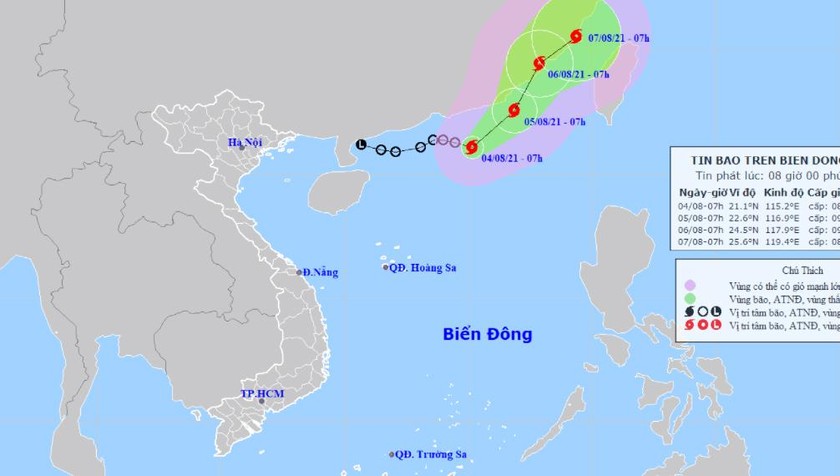 Vị trí và đường đi của bão số 4 sáng nay, 4/8.