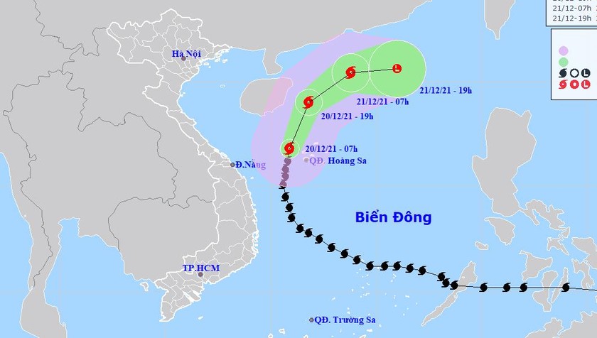 Đường đi của bão sáng nay, 20/12.