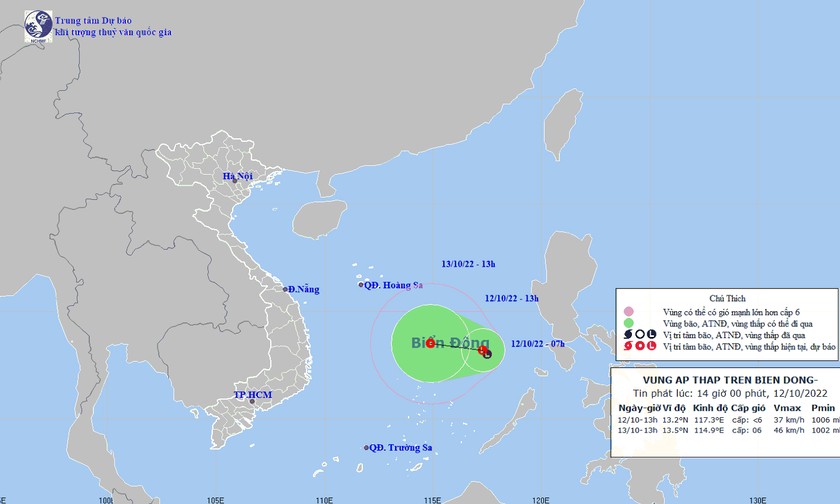 Vùng áp thấp trên Biển Đông. Ảnh: nhcmf.gov.vn