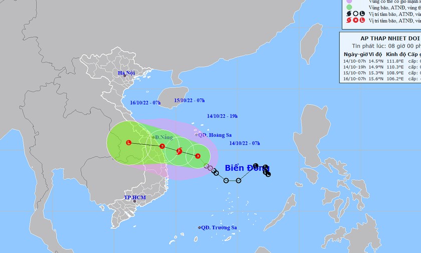 Dự báo vị trí và hướng đi của áp thấp nhiệt đới. 