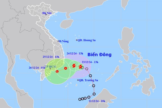 Dự báo vị trí, hướng di chuyển của bão số 10. Ảnh: Trung tâm dự báo KTTV Quốc gia