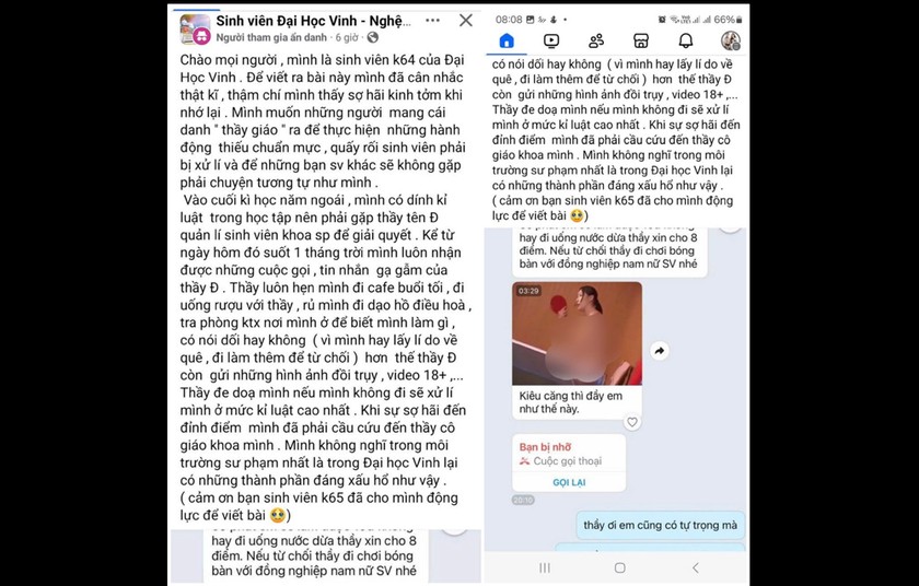 Thông tin được đăng trên nhóm "sinh viên đại học Vinh"