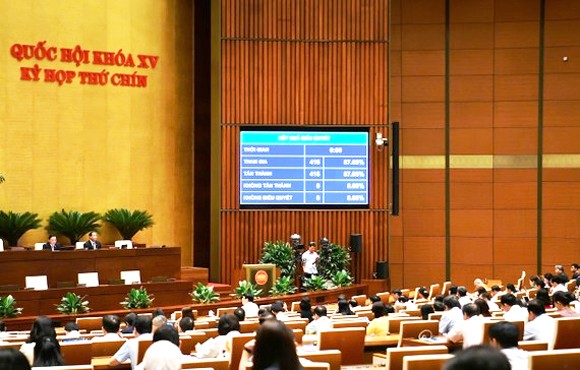 Phiên họp Quốc hội thông qua Luật sửa đổi, bổ sung một số điều của Luật Quốc tịch Việt Nam. (Ảnh: Cổng TTĐTQH)
