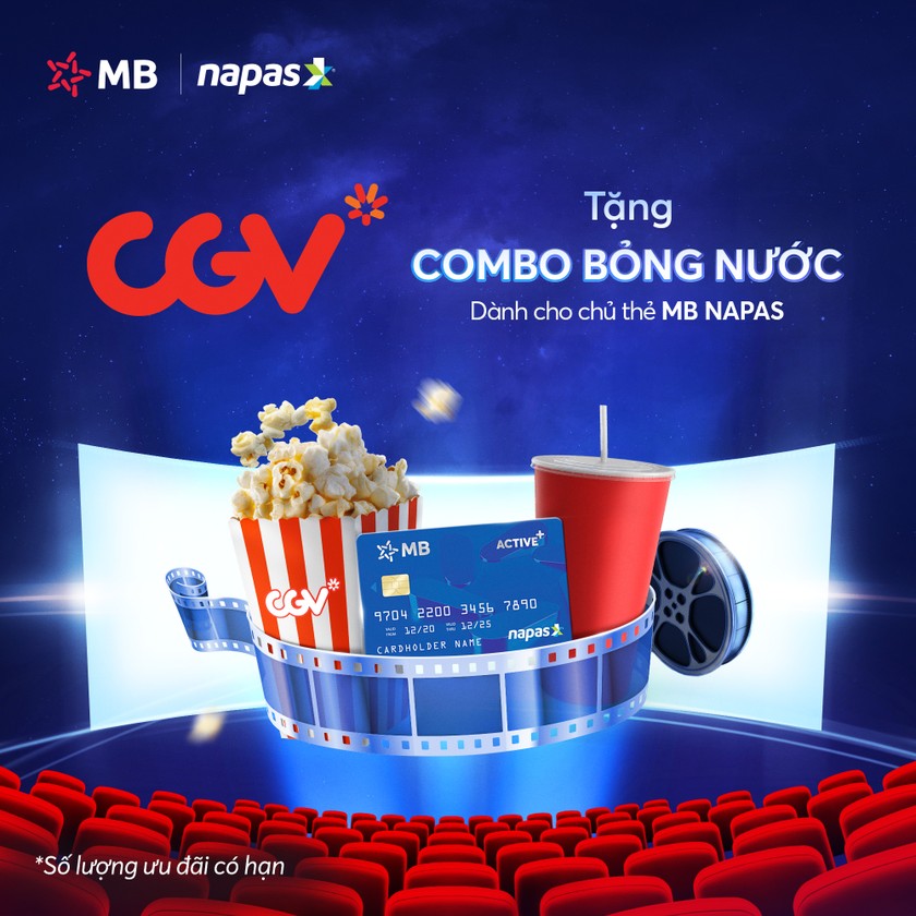 MB hợp tác cùng CGV tặng combo bỏng nước dành cho chủ thẻ MB NAPAS