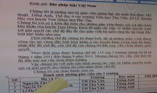 Phản ánh của hàng chục giáo viên công tác tại huyện Tam Nông - Phú Thọ  