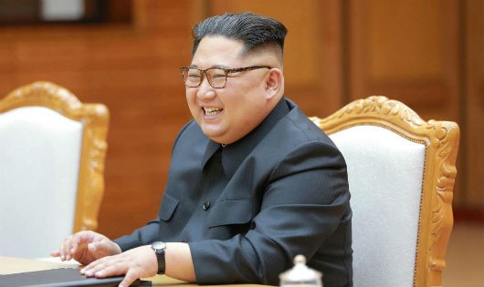 Lãnh đạo Triều Tiên Kim Jong Un trong buổi gặp gỡ tổng thống Hàn Quốc Moon Jae In ngày 27/5/2018