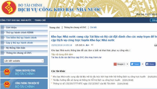 Hệ thống dịch vụ công trực tuyến Kho bạc Nhà nước