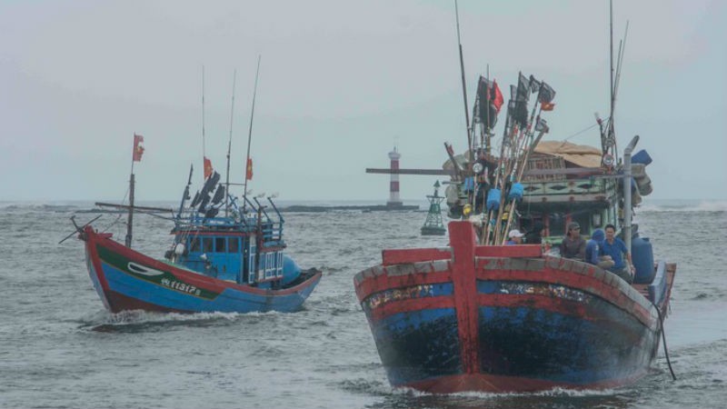 Nhiều tàu cá Quảng Ngãi tiếp tục vào bờ tránh trú bão. Ảnh Báo Biên phòng.