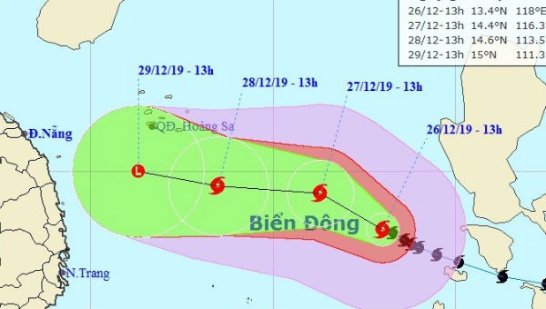 Dự báo vị trí và đường đi của bão Phanfone.