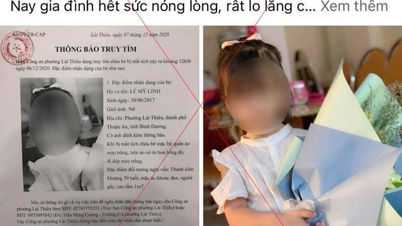 Thông tin bé gái bị bắt cóc được mạng xã hội lan truyền.