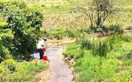 Cán bộ ngành chức năng lấy các mẫu nước mặt dọc sông và nước thải đầu ra các cơ sở sản xuất ở Khu kinh tế Chân Mây-Lăng Cô để kiểm tra.