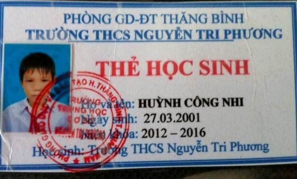 Thẻ học sinh của cháu Nhi