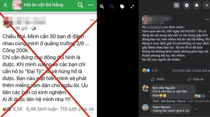 Nội dung tin giả được 2 cô gái đăng tải và phát tán trên Facebook để "câu" like.