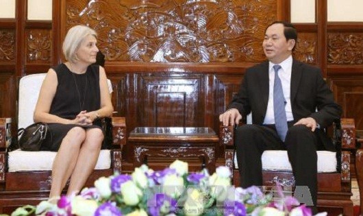 Chủ tịch nước Trần Đại Quang tiếp Đại sứ Đan Mạch Charlotte Laursen. Ảnh: TTXVN