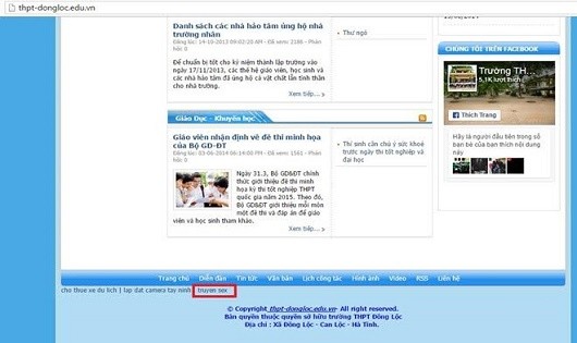 Website một trường THCS ở Hà Tĩnh bị chèn link đồi trụy.