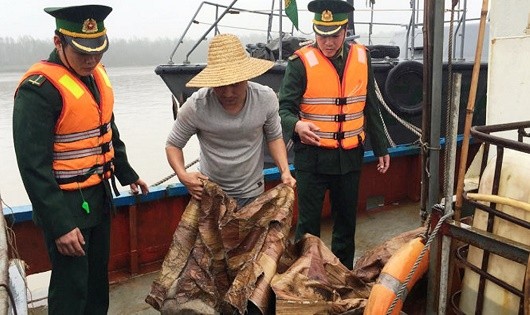 Bộ đội Biên phòng Hải Phòng kiểm tra số lượng dầu không rõ nguồn gốc
trên tàu Trung Quốc.